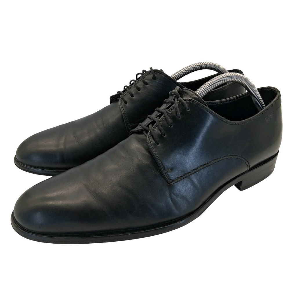 Hugo Boss Dress Shoes Mens Size 8 Black Leather Made In Italy Oxfords Classic